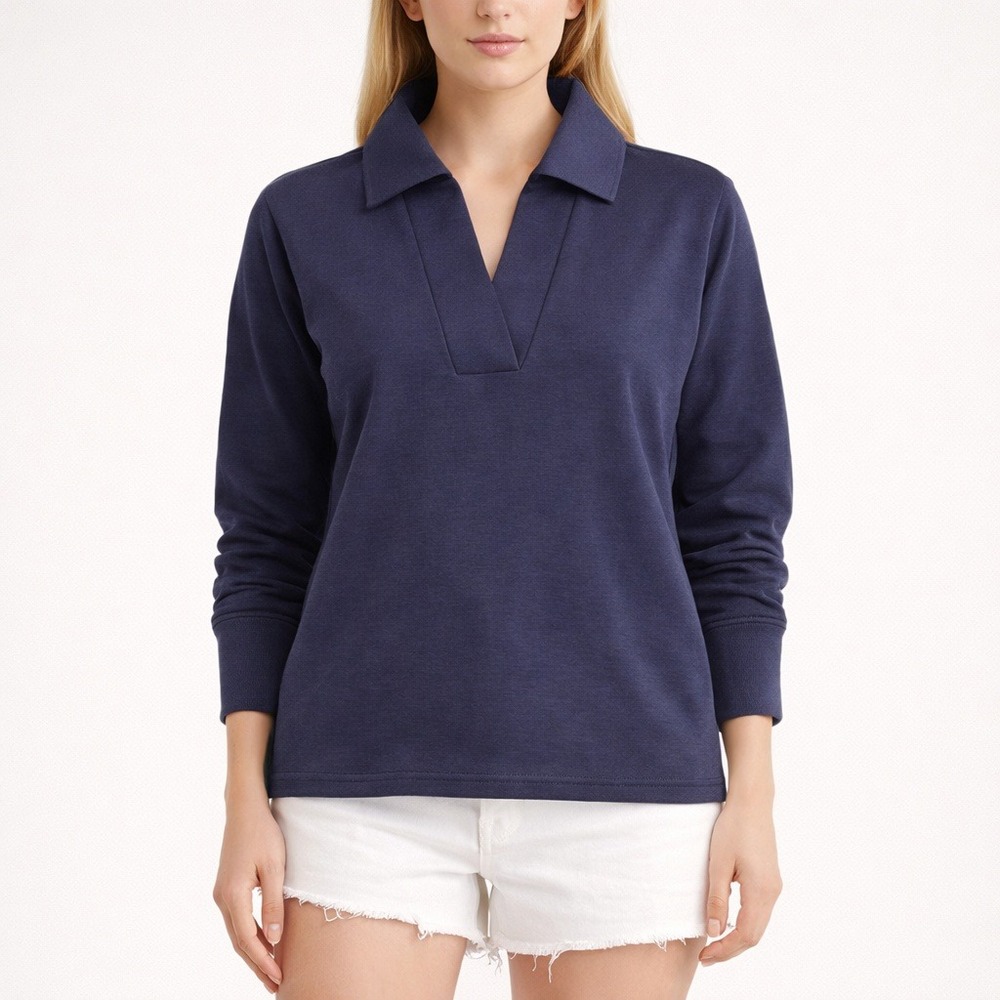 Haven Well Within Navy Tencel Fleece V-Neck Pullover XS Leisure Comfort